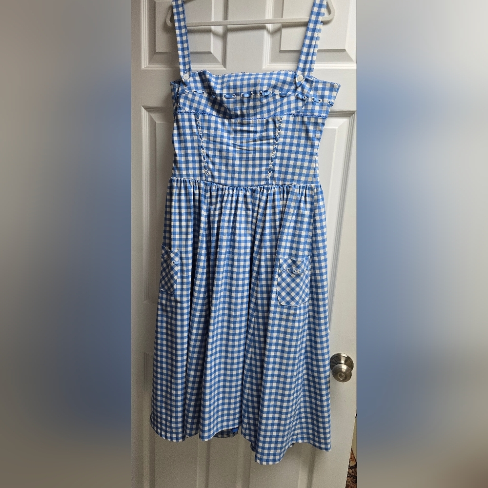 House of CB Vivien Blue and White Gingham Dress L Fuller Cup - Picture 3 of 6